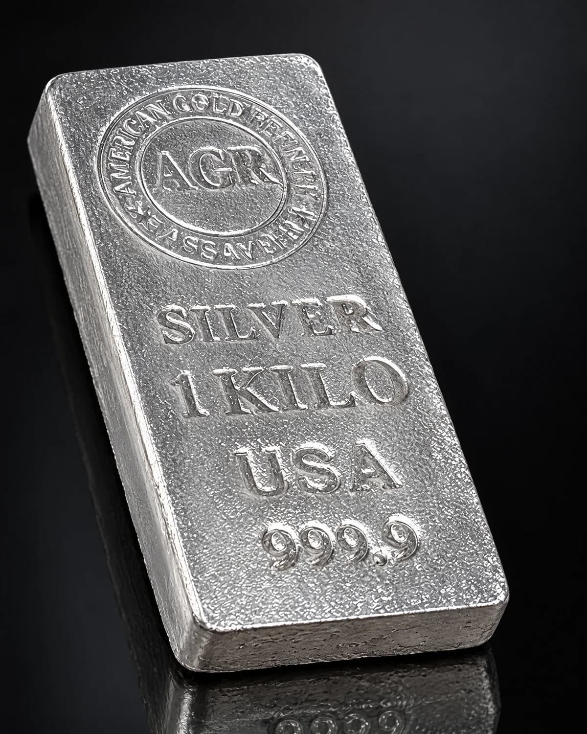 AGR 1 kilo fine silver bar — stamped AGR · SILVER · 1 KILO · USA · 999.9